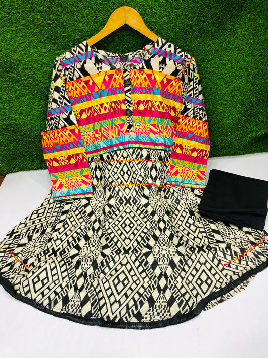 Stitched 2-Piece Set Digital Printed Peplum Froq Outfit