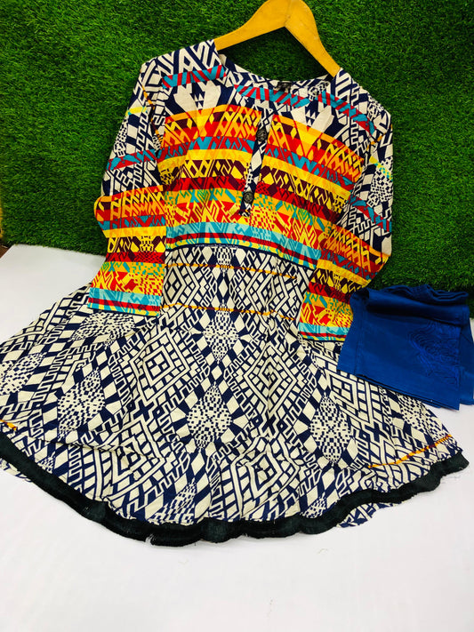 Stitched 2-Piece Set Digital Printed Peplum Froq Outfit