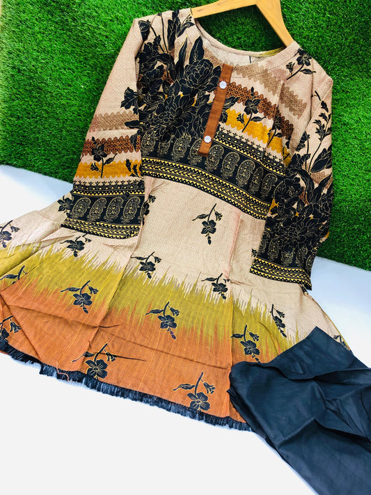 Stitched 2-Piece Set Digital Printed Peplum Froq Outfit