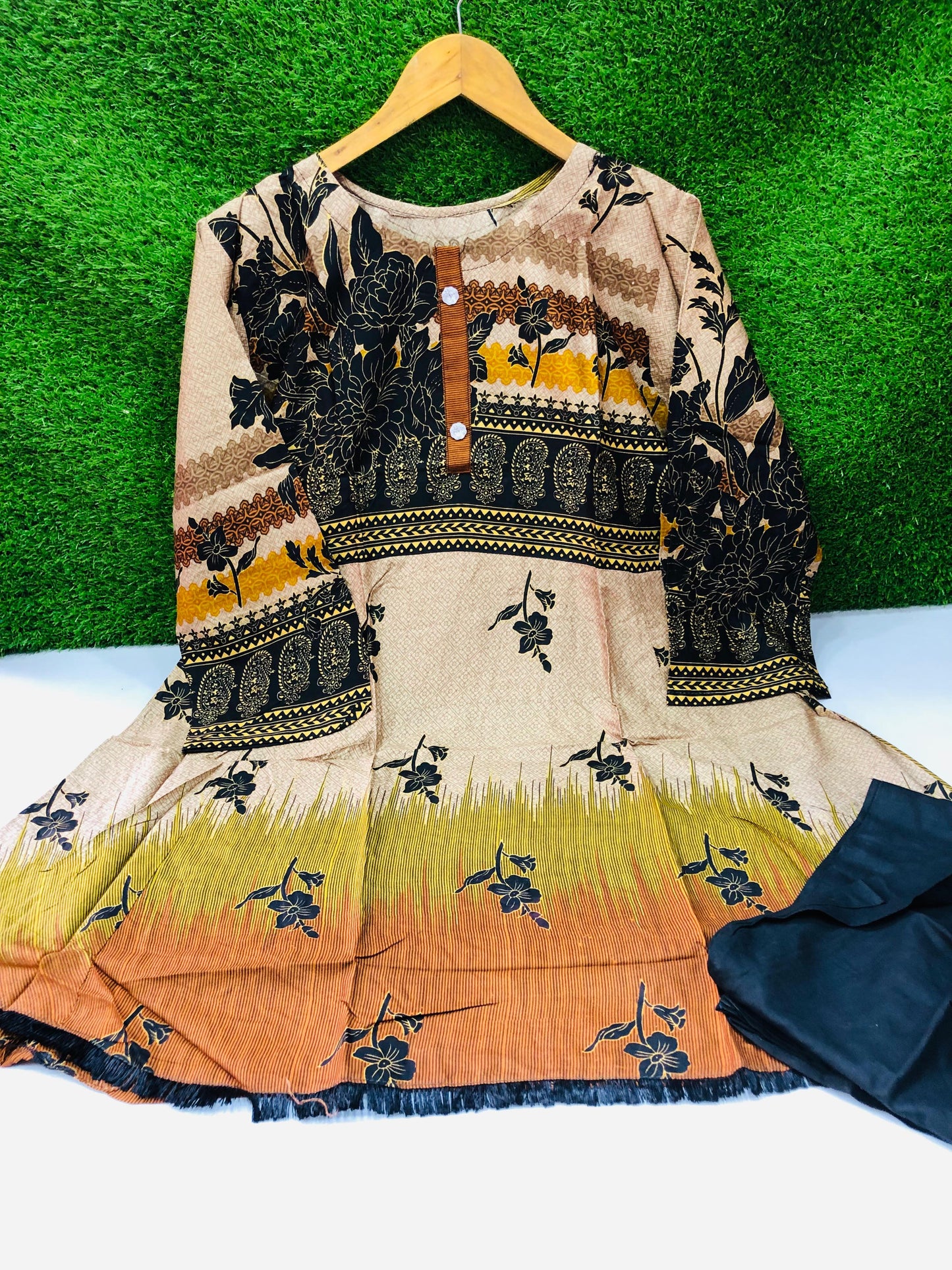 Stitched 2-Piece Set Digital Printed Peplum Froq Outfit