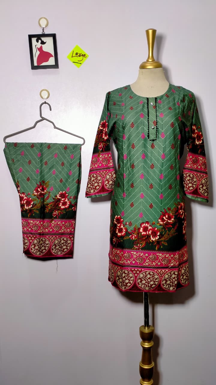 Long Length Stitched 2-Piece Set Digital Printed Outfit With Shalwar
