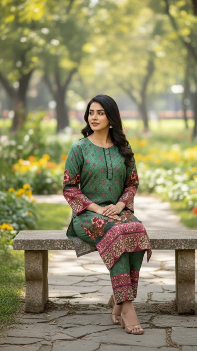 Long Length Stitched 2-Piece Set Digital Printed Outfit With Shalwar