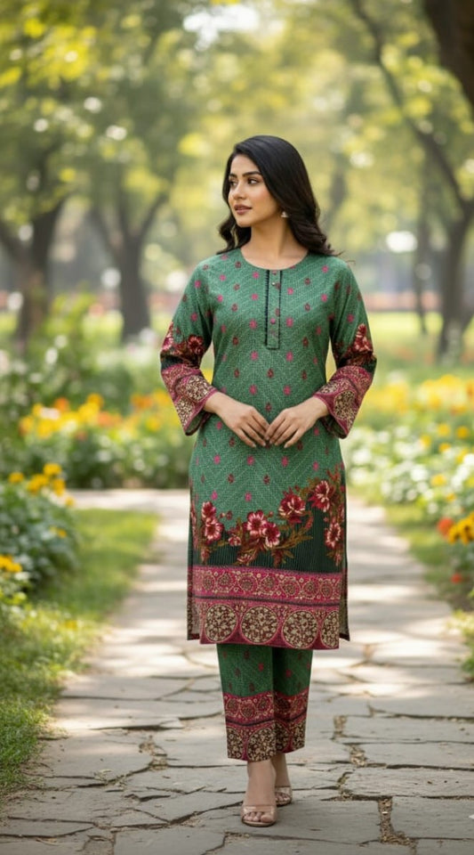 Long Length Stitched 2-Piece Set Digital Printed Outfit With Shalwar