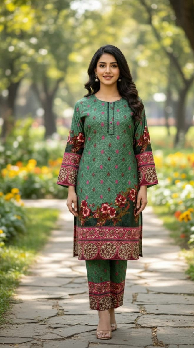 Long Length Stitched 2-Piece Set Digital Printed Outfit With Shalwar