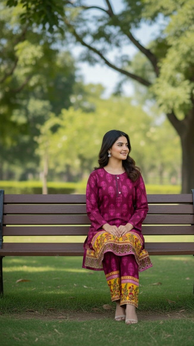 Long Length Stitched 2-Piece Set Digital Printed Outfit With Shalwar