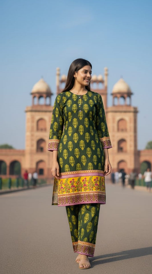 Long Length Stitched 2-Piece Set Digital Printed Outfit With Shalwar