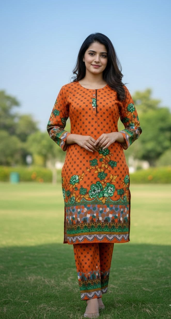Long Length Stitched 2-Piece Set Digital Printed Outfit With Shalwar