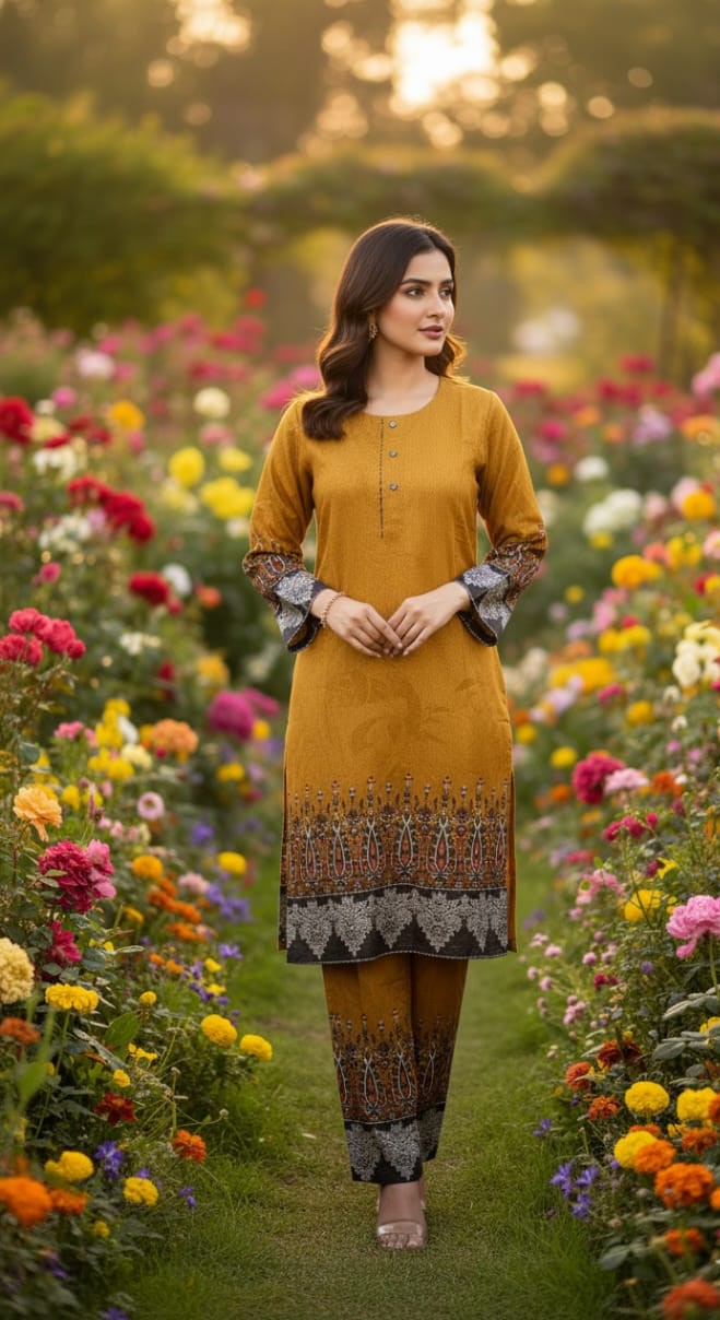 Long Length Stitched 2-Piece Set Digital Printed Outfit With Shalwar