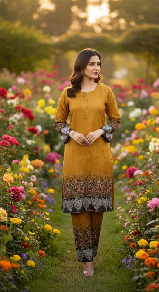 Long Length Stitched 2-Piece Set Digital Printed Outfit With Shalwar