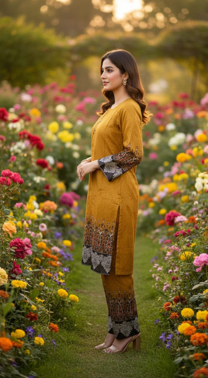 Long Length Stitched 2-Piece Set Digital Printed Outfit With Shalwar