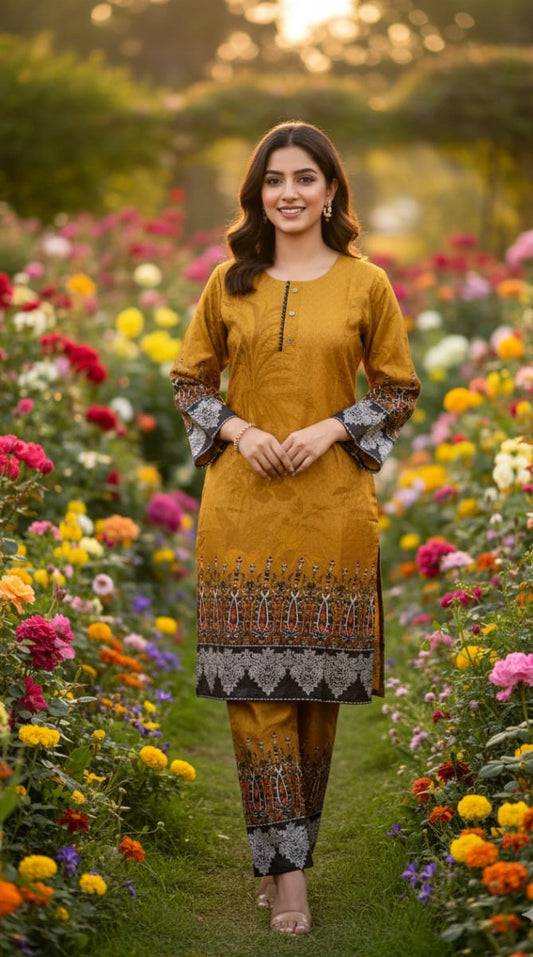 Long Length Stitched 2-Piece Set Digital Printed Outfit With Shalwar