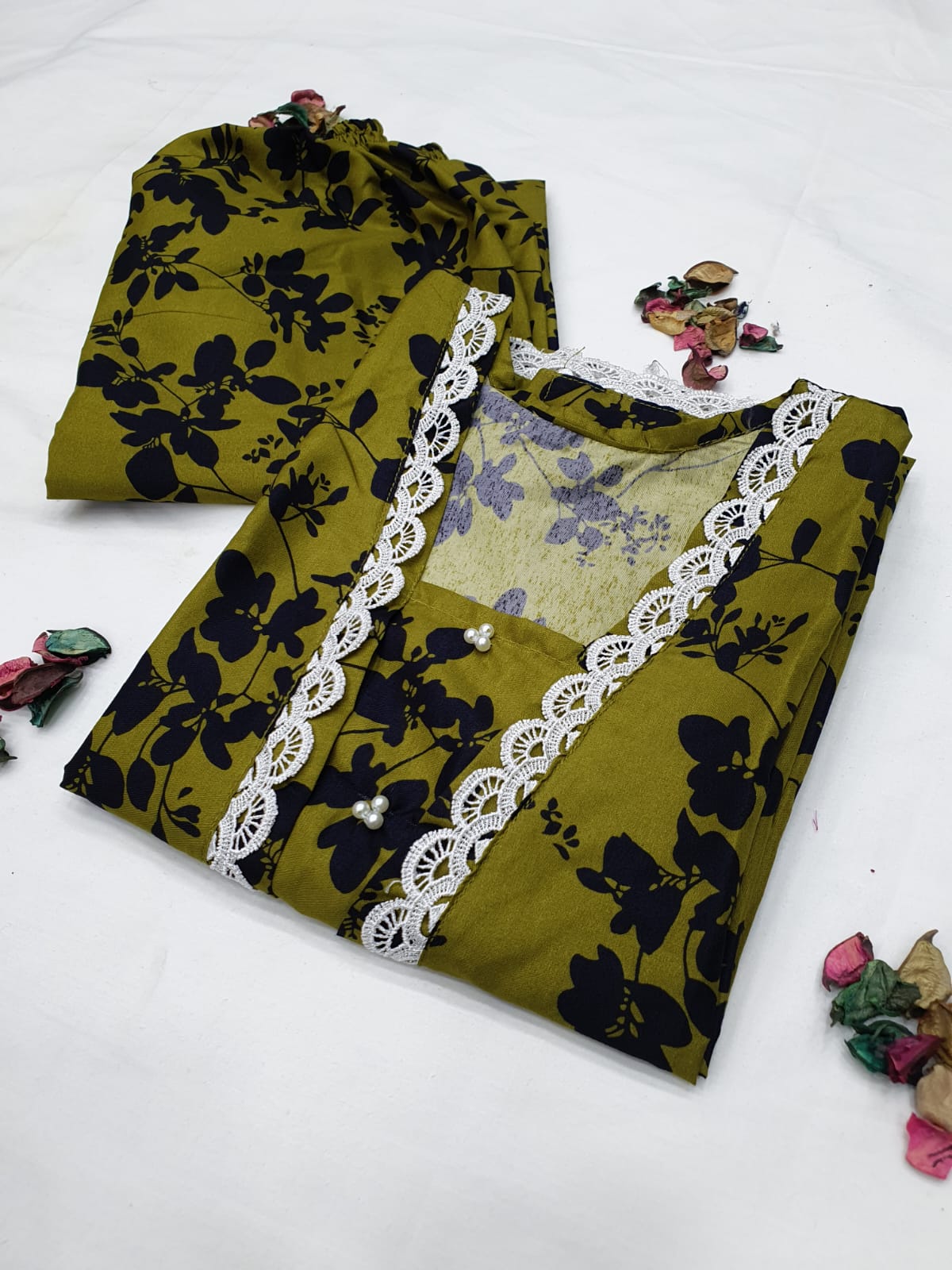 Cotton 2-Piece Stitched Set with Elegant Lace Detailing – Long Length Outfit