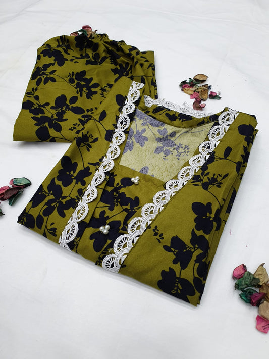 Cotton 2-Piece Stitched Set with Elegant Lace Detailing – Long Length Outfit