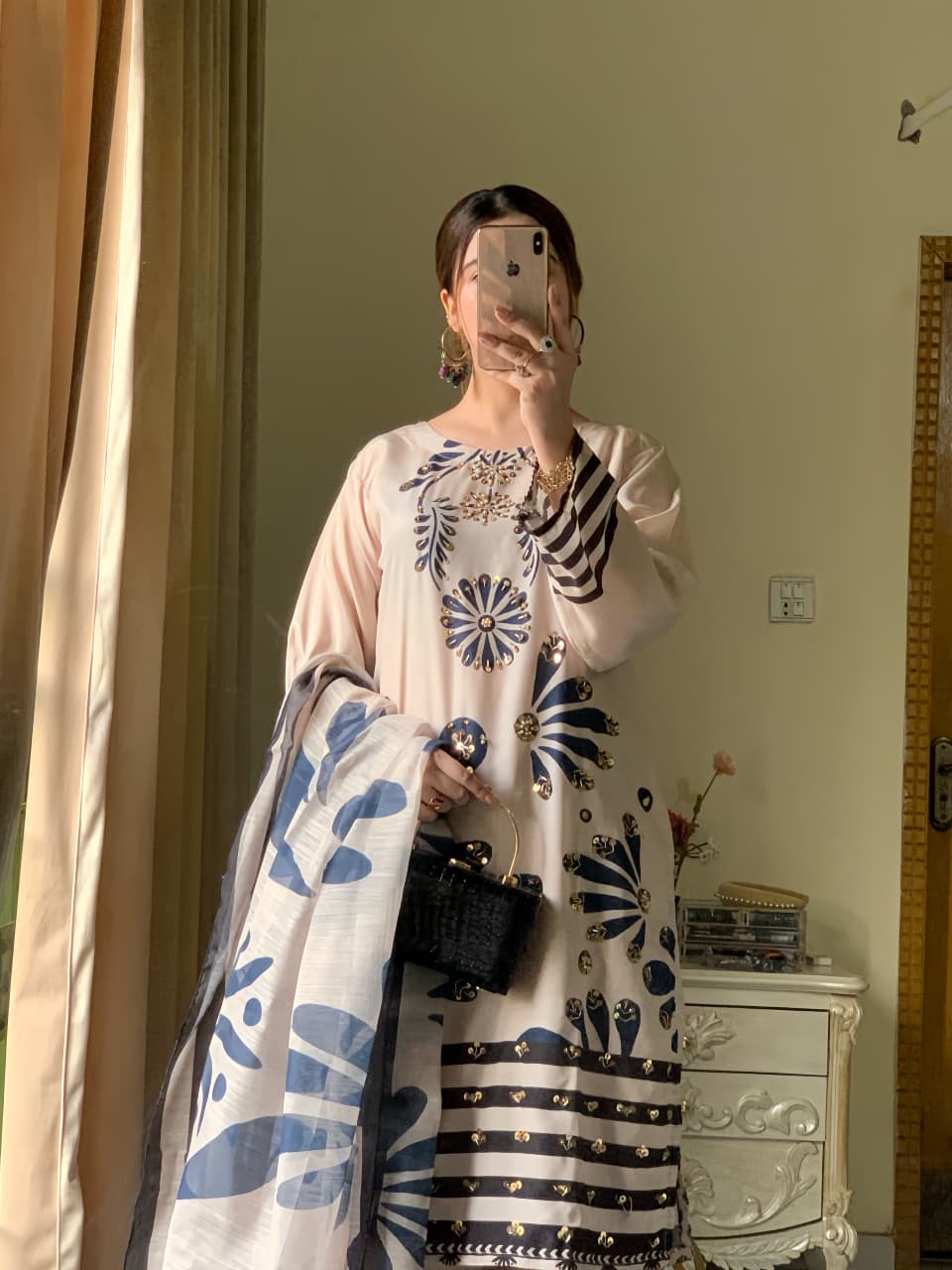 Huria Longline Stitched Silken Lawn 3-Piece