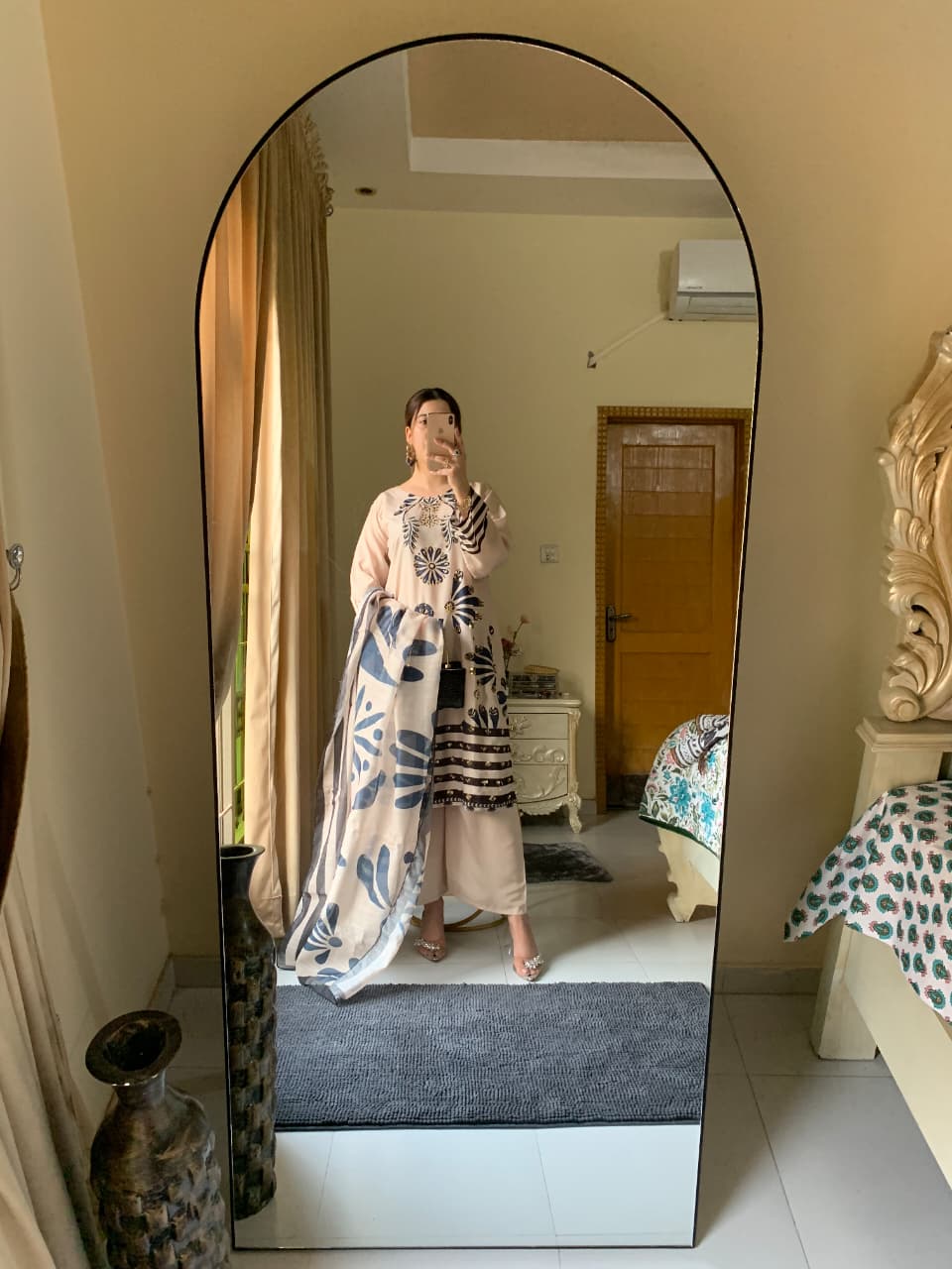 Huria Longline Stitched Silken Lawn 3-Piece