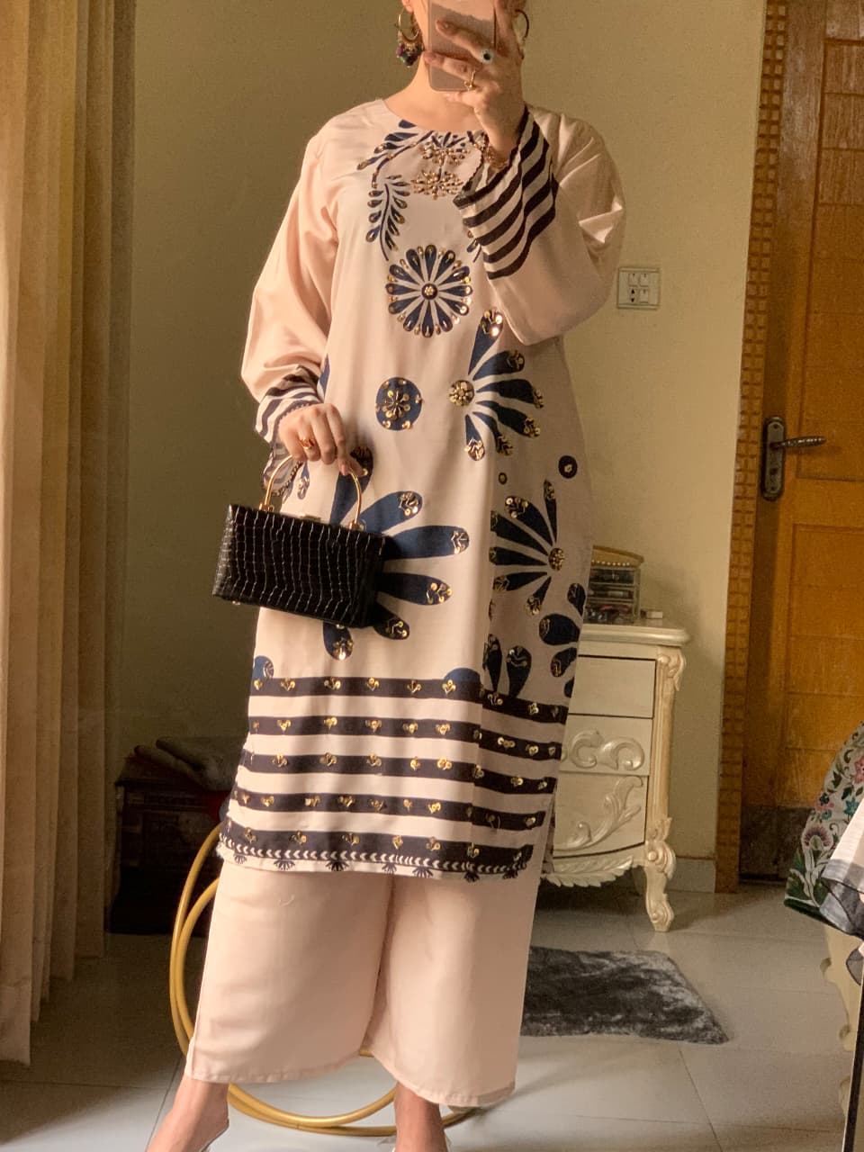 Huria Longline Stitched Silken Lawn 3-Piece