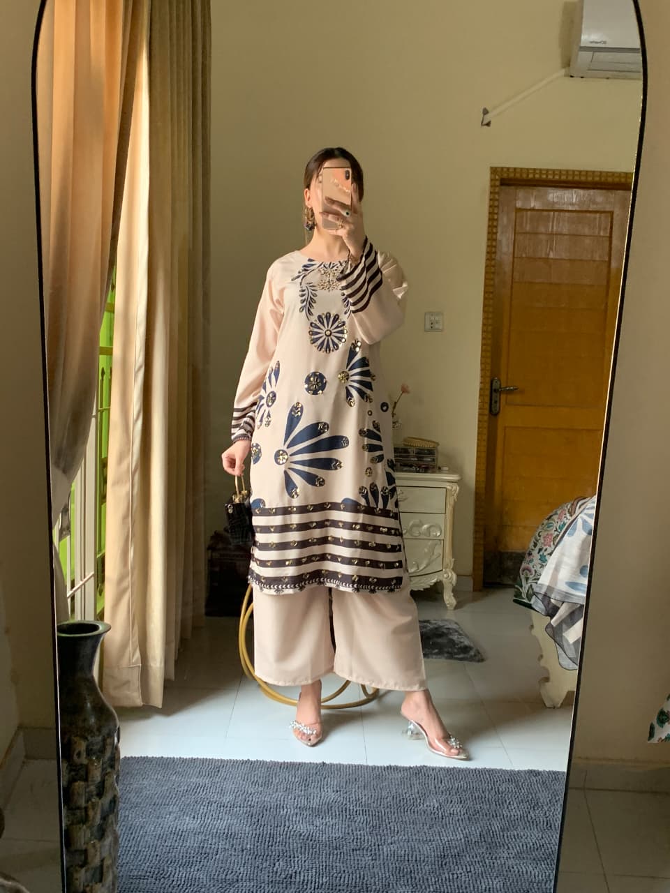 Huria Longline Stitched Silken Lawn 3-Piece