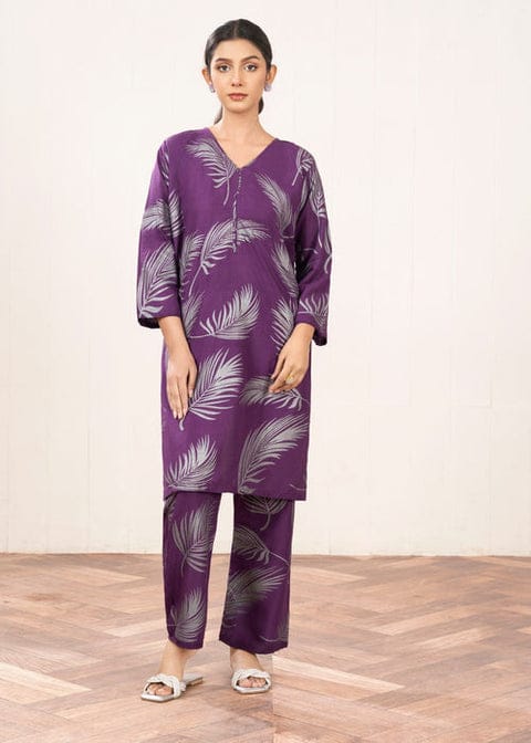 Big Leaf design Stitched 2Pcs (purple)